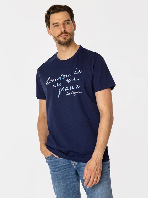 Футболка бавовняна довга чоловіча Lee Cooper London10-1016 2XL Темно-синя (5905991710035) - зображення 3