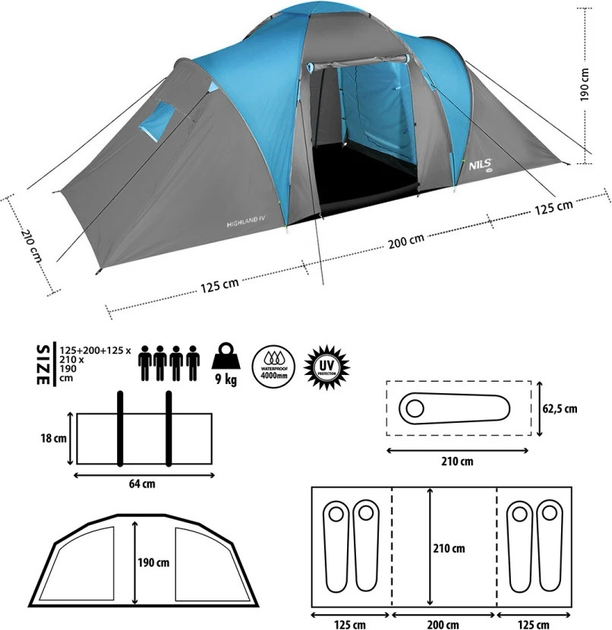 Намет Nils Camp Highland IV кемпінговий NC6431 (5907695554410) - зображення 5