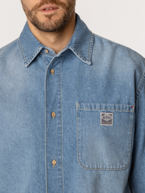 Koszula męska jeansowa oversize z krótkim rękawem Lee Cooper Silves-3165 L Błękitna (5905991739098) - obraz 4