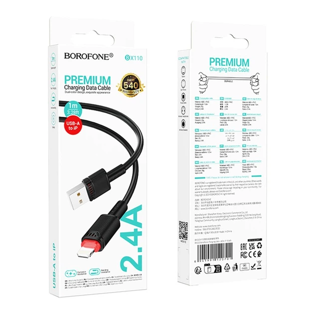 Кабель синхронизации Borofone BX110 Premium USB to Lightning 2.4A 1 м Black (37239_3611054) - изображение 3
