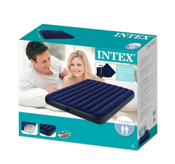Надувной матрас Intex Двухместный с подушками и насосом 152×203×25 см (64765) - Фото 3 Надувной матрас Intex Двухместный с подушками и насосом 152×203×25 см (64765) - изображение 3