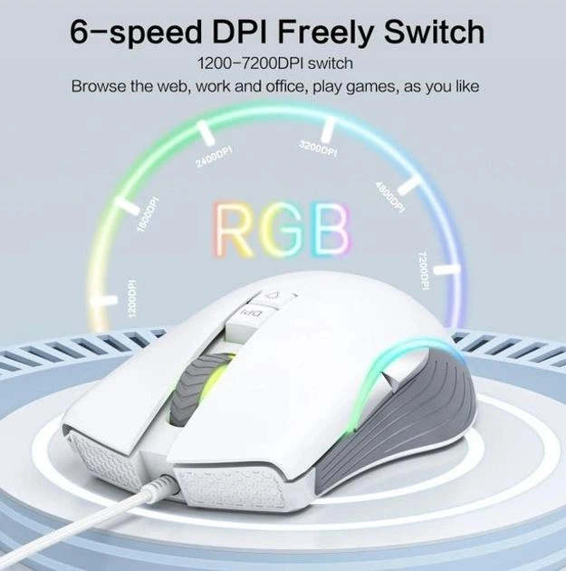 Ігрова дротова миша ONIKUMA CW908, RGB, 1200-7200DPI, USB, 1.5m, white - зображення 6