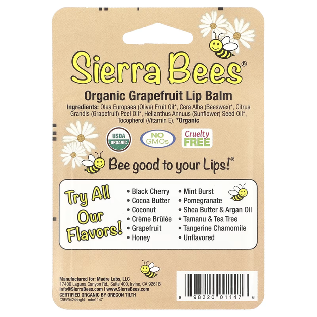 Органічні бальзами для губ Sierra Bees грейпфрут 4 шт. по 4,25 г - зображення 3