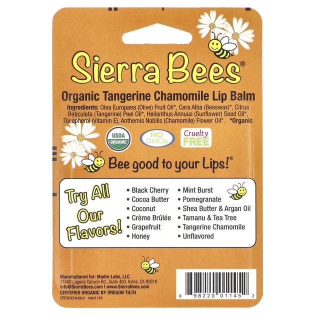 Органические бальзамы для губ Sierra Bees мандарин и ромашка 4 шт. по 4,25 г - изображение 3