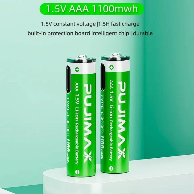 Аккумулятор AAA Pujimax с USB Type-C 1100mWh 1.5V (Блистер 2 шт + кабель) (16212-2) - Фото 6 Аккумулятор AAA Pujimax с USB Type-C 1100mWh 1.5V (Блистер 2 шт + кабель) (16212-2) - изображение 6