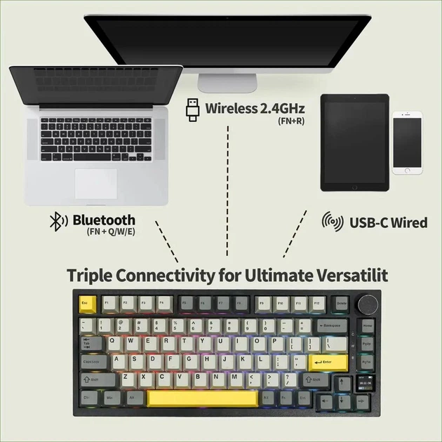 Клавиатура беспроводная AJAZZ Ak820 Pro 75% Gift switch чорная