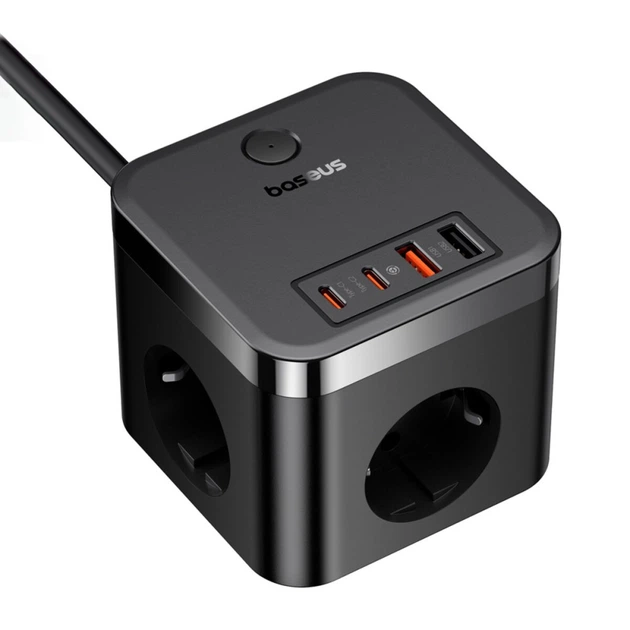 Сетевое зарядное устройство для Baseus PowerCombo Cube Power Strip 3EU / 2USB / 2Type-C 30W 1.5m 30W, Cluster Black - изображение 3