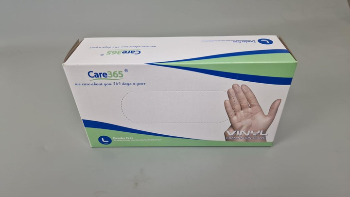 Рукавички вінілові CARE 365 без пудри, розмір L, 100 штук одноразові, універсальні білі - зображення 2