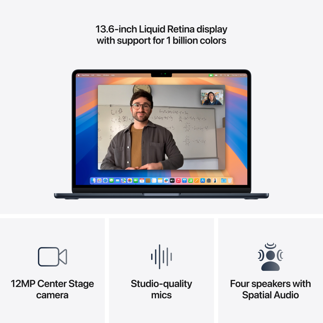 Laptop Apple MacBook Air 13.6" M4 16/256GB 2025 (MW123RU/A) (QWERTY+cyrylica) Midnight - obraz 5
