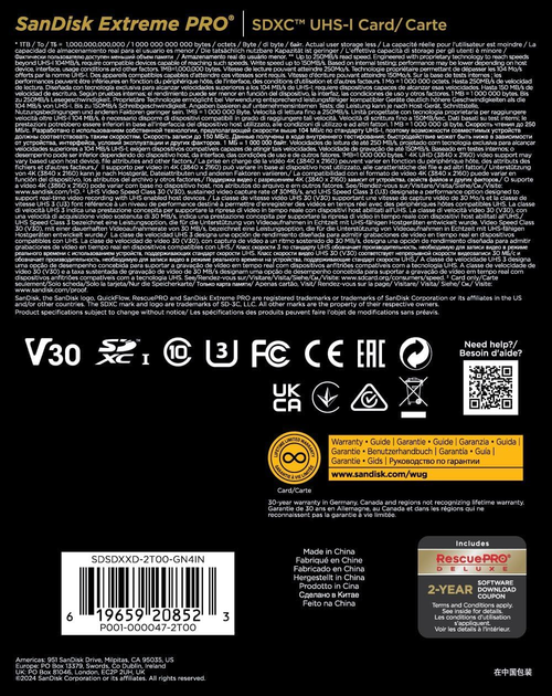 Karta pamięci SanDisk Extreme Pro SDXC 2TB V30 UHS-I (SDSDXXD-2T00-GN4IN) - obraz 4