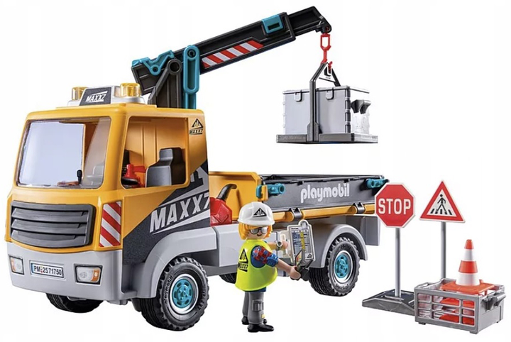 Samochod Playmobil Action Heroes Ciężarówka budowlana z dźwigiem 71750 (4008789717504) - obraz 3