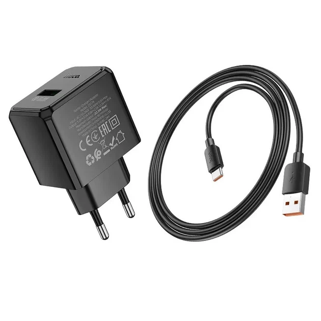Сетевое зарядное устройство Hoco CS17A QC3.0 (22.5W) / 3A USB с быстрой зарядкой + кабель Type-C Black - изображение 3