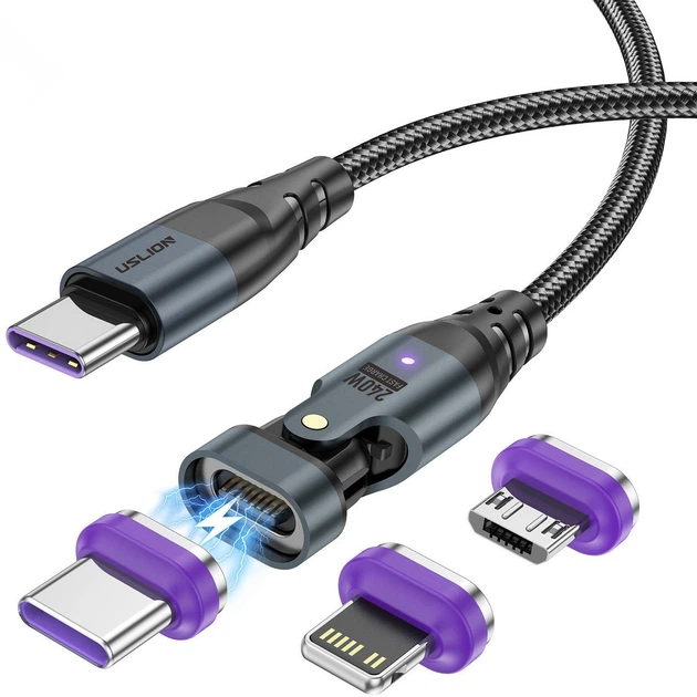 Универсальный магнитный кабель Type-C – Type-C, Lightning, microUSB 1.8 м - Фото 1 Универсальный магнитный кабель Type-C – Type-C, Lightning, microUSB 1.8 м - изображение 1