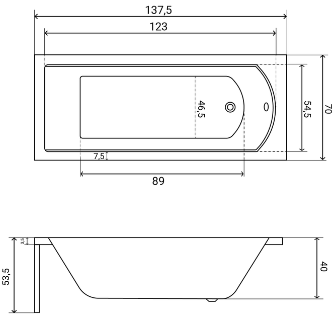 Ванна акриловая Helmken Vespera 140x70 см (8N4222M995) комплект 2 в 1: прямоугольная ванна, Черный подголовник - изображение 19