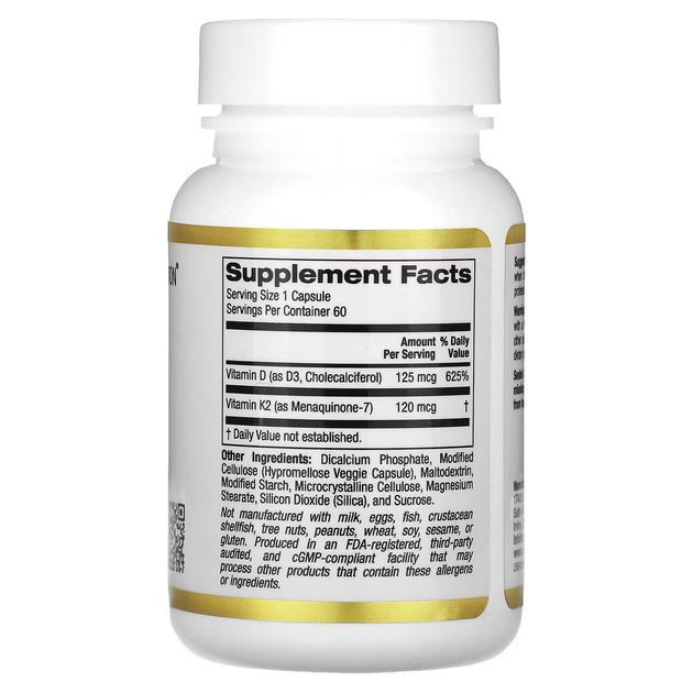 Витамины D3 и К2 5000 МЕ California Gold Nutrition 60 капсул - изображение 2