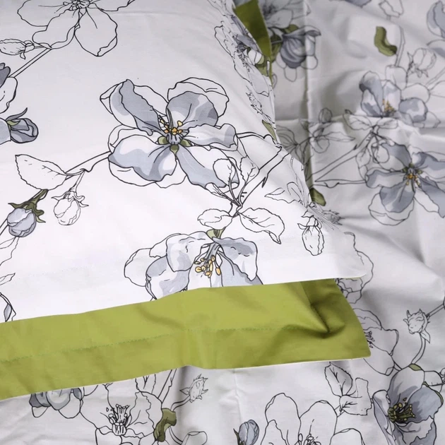 Простынь на резинке MirSon 80x190+25 см 00-1 Olive Flowers поплин (2200009699238) - изображение 7