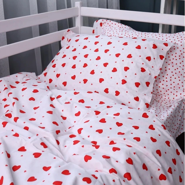 Простынь на резинке MirSon Poplin Line Kids 01 Little Hearts 160x200 см (2200009710735) - изображение 5