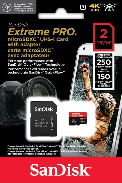 Карта пам'яті SanDisk Extreme Pro microSDXC 2TB UHS-I U3 + SD adapter (SDSQXCD-2T00-GN6MA) - зображення 3