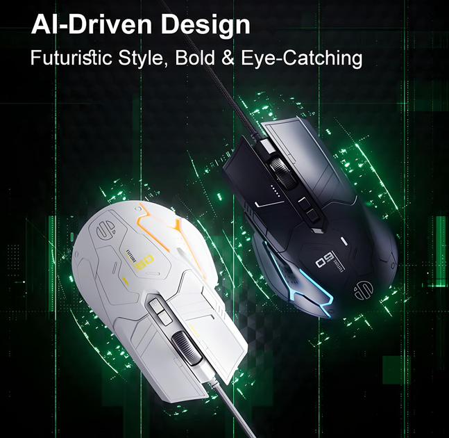 Проводная игровая мышь Inphic PG9 AI Design с RGB подсветкой, 12800 DPI, белая - изображение 7
