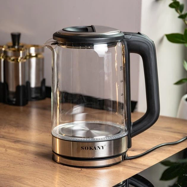 Электрочайник стеклянный SOKANY SK-09013 дисковый 2,5л 1500 Вт сталь - изображение 3
