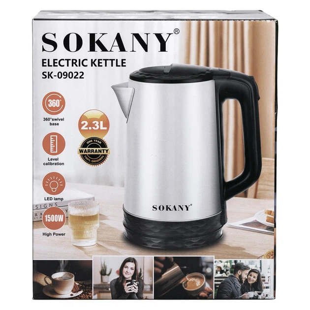 Электрочайник из нержавеющей стали Sokany SK-09022 на 2.3 л 1500 Вт - изображение 8