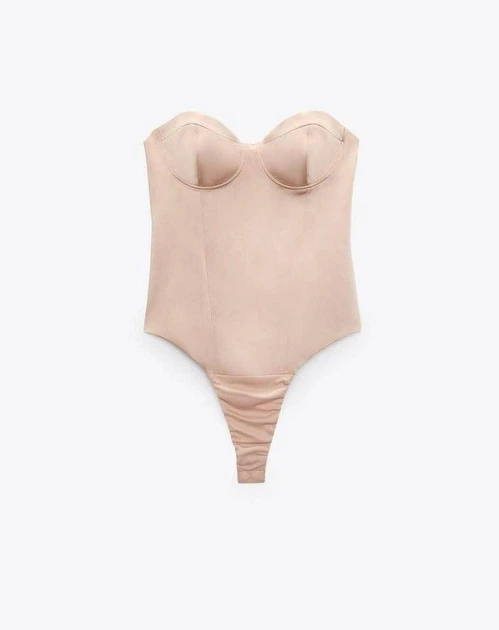 Жіночий корсетний боді Zara Satin Effect Bustier Corset Bodysuit XS Бежевий (3138/331/942) - зображення 6