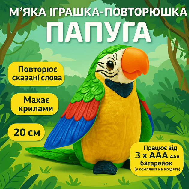 Интерактивный Попугай - игрушка-повторюшка, 20 см зеленый C41808-2 - изображение 2