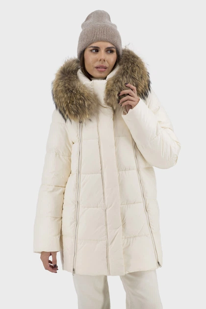 Жіночий зимовий пуховик casual з біопухом і хутром єнота Snow Owl (молочний, L), 45881, 25271 - изображение 2