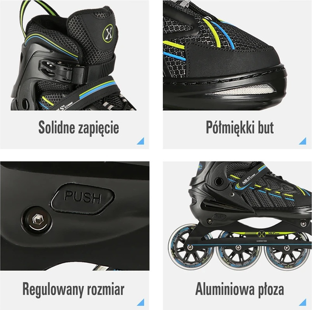 Ролики Nils Extreme NA1128 Чорно-Лаймові роз. XL (43-45) (5907695595024) - зображення 5