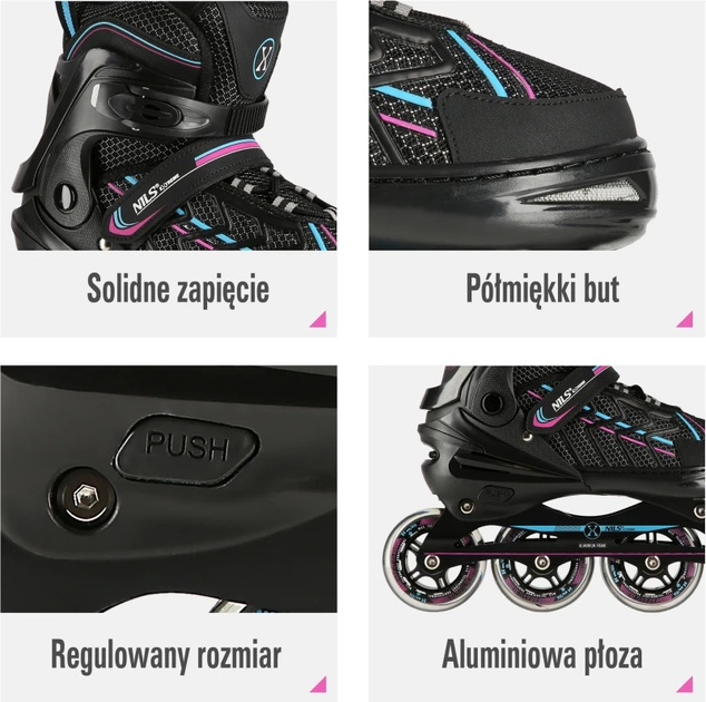 Ролики Nils Extreme NA1128 Чорно-Фіолетові роз. M (35-38) (5907695595031) - зображення 5