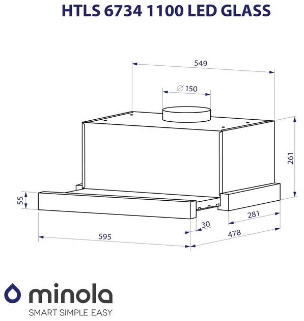 Витяжка телескопічна Minola HTLS 6734 BL 1100 LED GLASS (1100 м3/год, 3 швидк., сенсорне кер.) 249471 - изображение 11