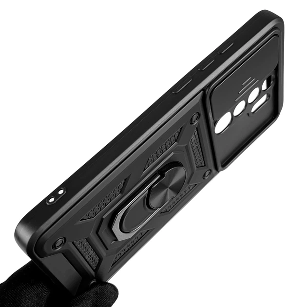 Чехол для Xiaomi Redmi Note 8 Pro бронированный с кольцом-держателем подставкой со шторкой чёрный - изображение 6