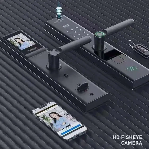 Розумний дверний замок з камерою Wi-Fi відбитком пальця і ключ-картою Чорний (JDT-0847123) - зображення 9