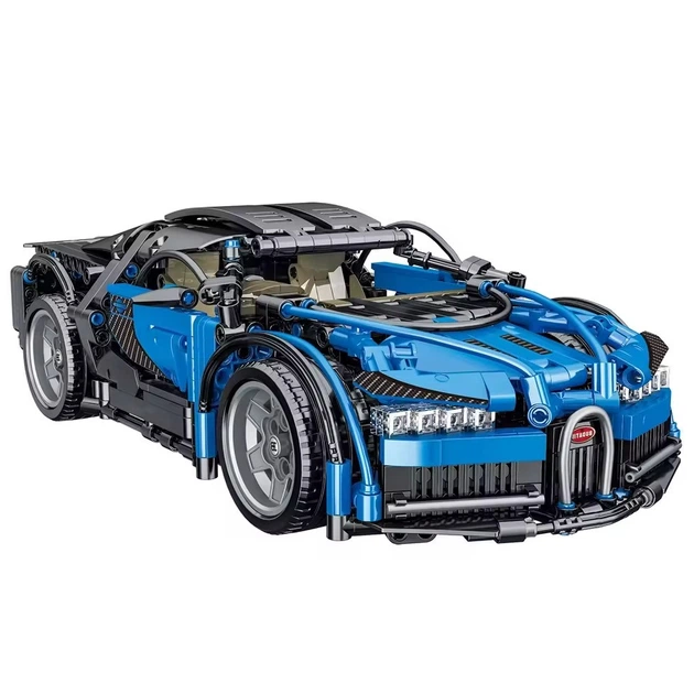 Конструктор детский спортивная машина автомобиль Bugatti на 1225 деталей, синий - изображение 3