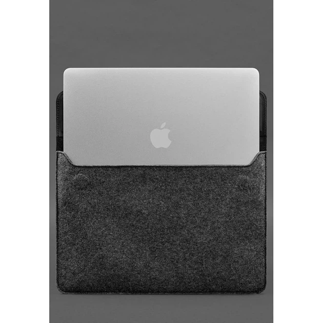 Чехол-конверт с клапаном кожа+фетр для MacBook 15" Черный Crazy Horse - изображение 4