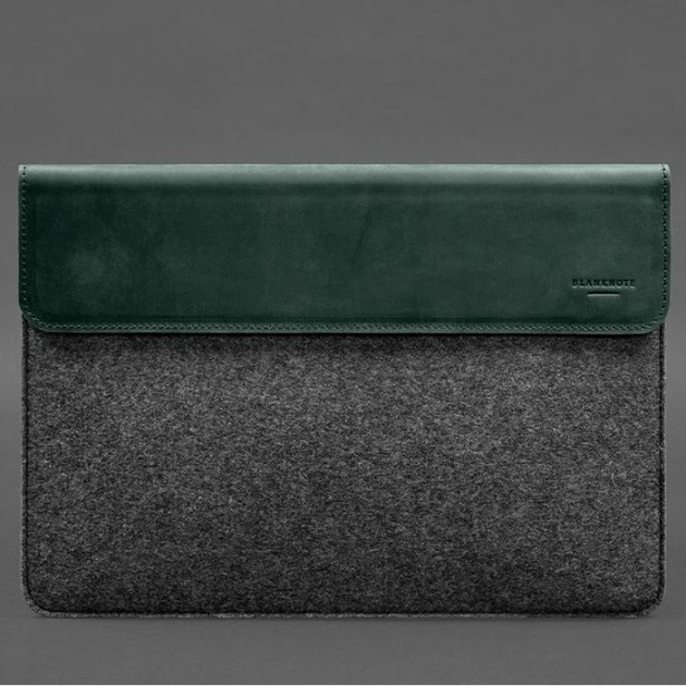 Чехол-конверт с клапаном кожа+фетр для MacBook 15" Зеленый Crazy Horse - изображение 5
