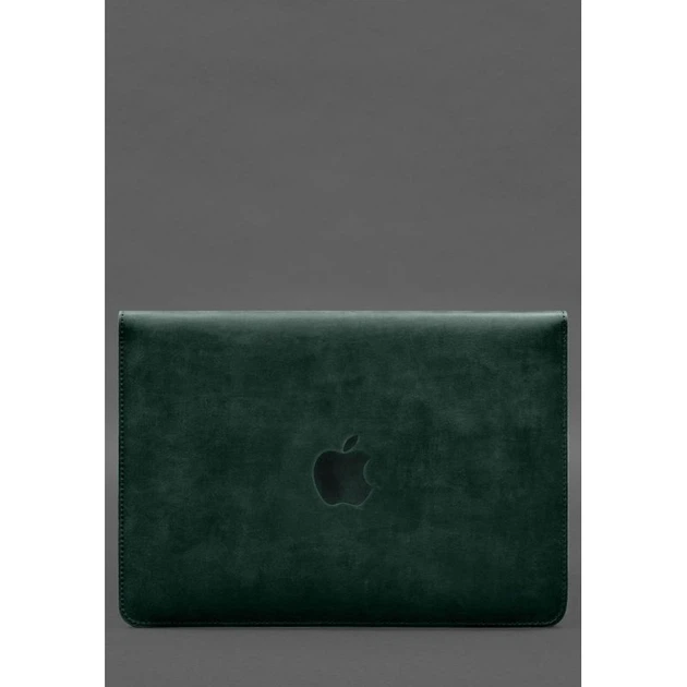 Чехол-конверт с клапаном кожа+фетр для MacBook 15" Зеленый Crazy Horse - изображение 2