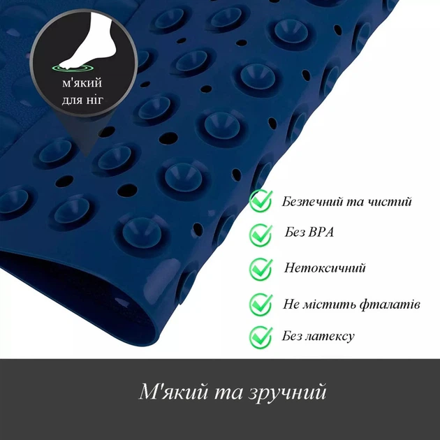 Силіконовий килимок протиковзкий Bathlux на присосках для ванни та душу, квадратний 52*53 см Синій - зображення 2