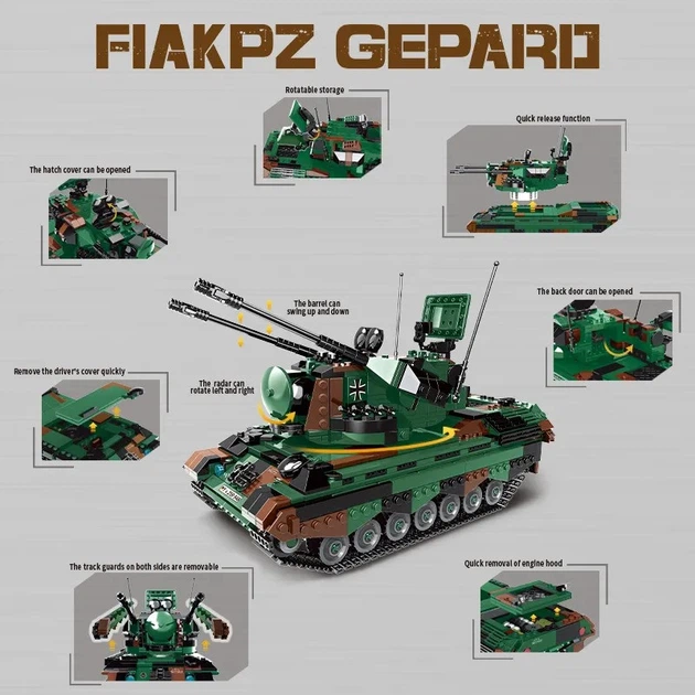 Конструктор детский танк Flakpz Gepard игровой.Военная зенитная установка на 1352 деталей - изображение 3