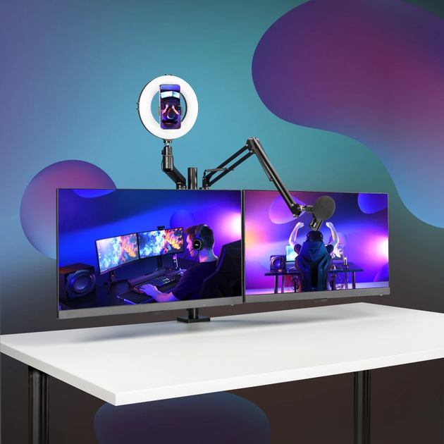 Настільне кріплення для монітора Hama Monitor Holder for Streaming Setup, 4 Arms, Height-adjustable, Swivel (4007249046635) - зображення 14