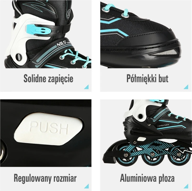 Łyżworolki Nils Extreme NA1169A Turkusowe roz. M (35-38) (5907695538120) - obraz 10
