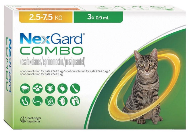 Капли против внешних и внутренних паразитов для котов NexGard Combo 2.5-7.5 кг 158304 ЦЕНА ЗА 1 ШТ - изображение 2
