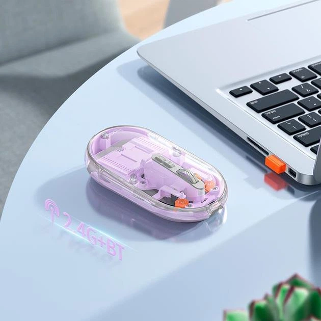 Мышка HOCO General dual-mode silent wireless mouse GM35 (battery version), 2.4G+BT, 800-1200-1600DPI, 300mAh, purple - изображение 3
