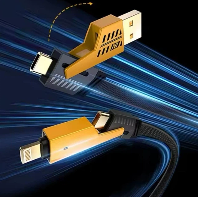 Кабель для быстрой зарядки универсальный 4 в 1 Lightning micro-USB USB Type-C Черный - Фото 7 Кабель для быстрой зарядки универсальный 4 в 1 Lightning micro-USB USB Type-C Черный - изображение 7