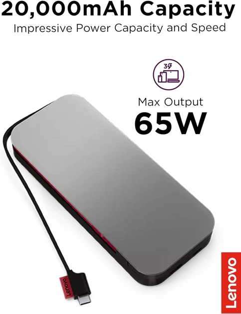 Портативний зарядний пристрій Power Bank Lenovo 20000 mAh, Go USB-C Laptop, Thunder Black - зображення 3