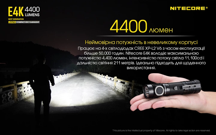 Ліхтар Nitecore E4K (Cree XP-L2 V6 LED, 4400 люмен, 8 режимів