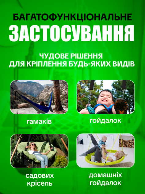 Лямки та ремені для кріплення гамака гойдалки садових меблів 300кг SBTR 2шт в комплекті тримач карабіни та чохол (TG-1) - зображення 5