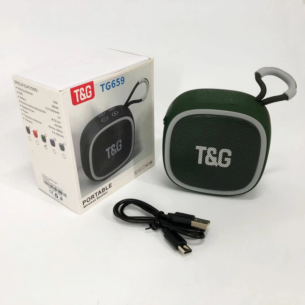 Портативная Bluetooth колонка TG659 с ремешком, Беспроводная колонка портативная мощная. Цвет: зеленый - изображение 9