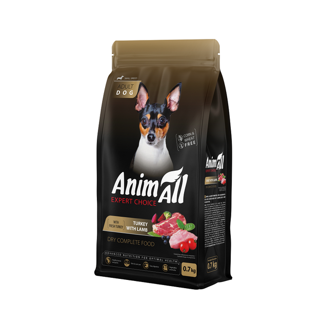 Повнораціонний сухий корм AnimAll (ЕнімАлл) для собак малих порід зі свіжою індичкою та ягням, 0,7 кг - Фото 1 Повнораціонний сухий корм AnimAll (ЕнімАлл) для собак малих порід зі свіжою індичкою та ягням, 0,7 кг - изображение 1