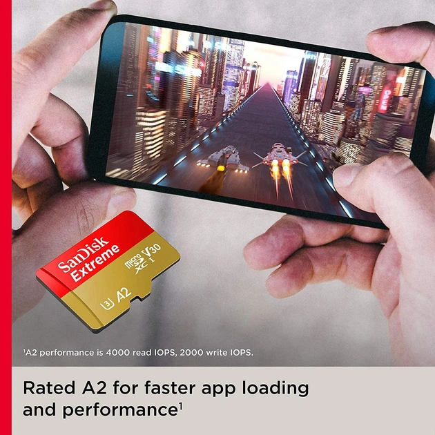 Карта пам'яті SanDisk microSDXC 128GB Extreme 190MB/s Class C10, Full HD & 4K UHD, UHS-I, U3, A2, V30 (SDSQXAA-128G-GN6MA) - Фото 7 Карта пам'яті SanDisk microSDXC 128GB Extreme 190MB/s Class C10, Full HD & 4K UHD, UHS-I, U3, A2, V30 (SDSQXAA-128G-GN6MA) - зображення 7